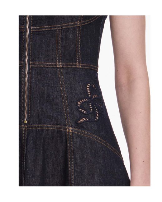 Self-Portrait Blue Zip-Front Denim Midi Dress