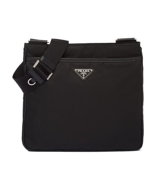Prada Black Logo Plaque Zipped Messenger Bag for men