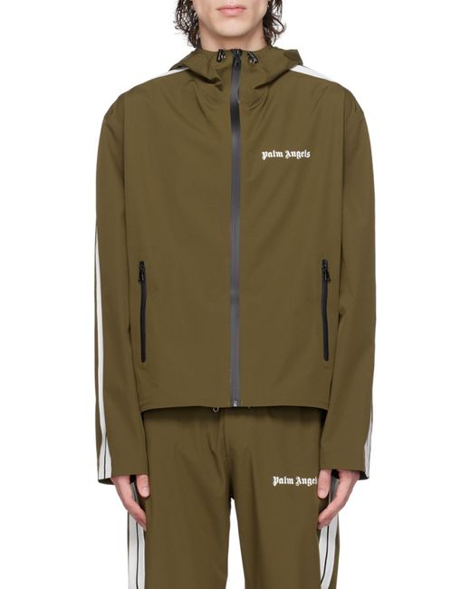 Palm Angels Green Logo-Print Hooded Jacket for men