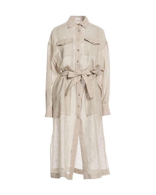Brunello Cucinelli Natural Metallic Shirt Dress