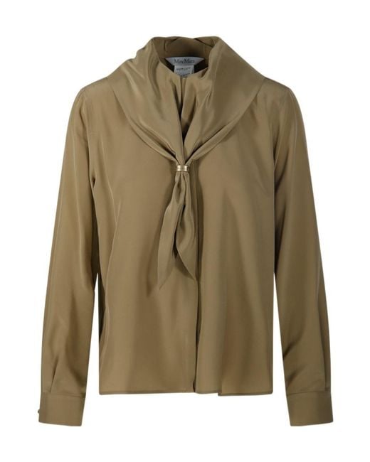 Max Mara Green Ring Detail Draped Collar Top
