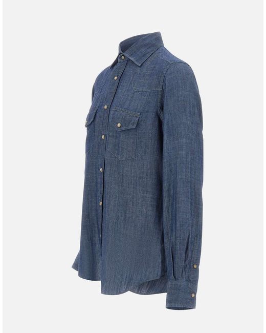 Eleventy Blue Snap-Front Western Shirt for men
