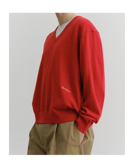 DUNST Red V-Neck Logo Sweater for men