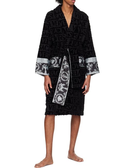 Versace Black I Love Baroque Belted Bathrobe for men