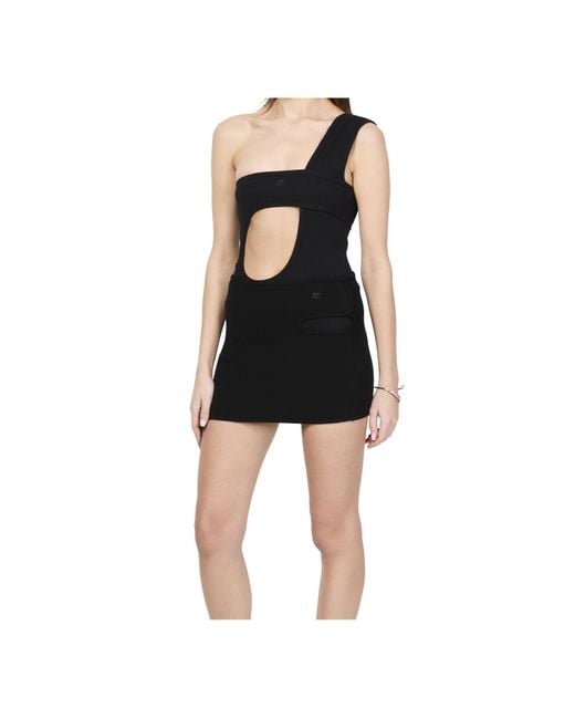 Courreges Black Loop Buckle 90's Rib Bodysuit