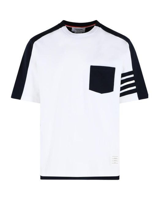 Thom Browne White Bar Colour-Block Short Sleeved T-Shirt for men