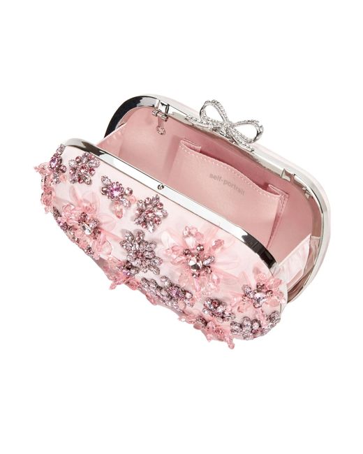 Self-Portrait Pink Satin Floral Embellished Clutch Bag