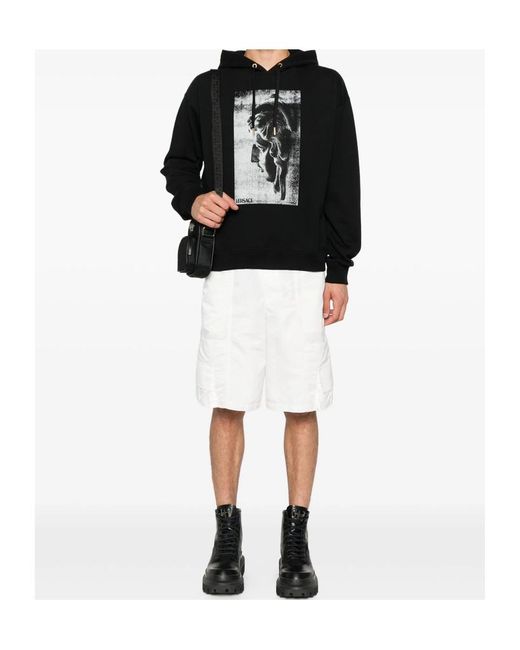Versace Black Pattern-Printed Drawstring Hoodie for men