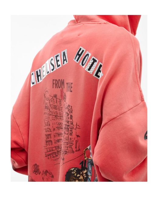 Paly Hollywood Red Patterned Printed Hoodie for men