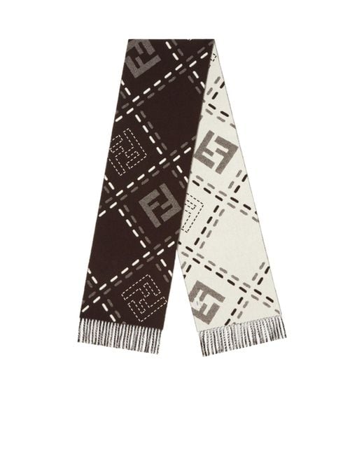 Fendi White Ff Jacquard Fringed-Edge Scarf