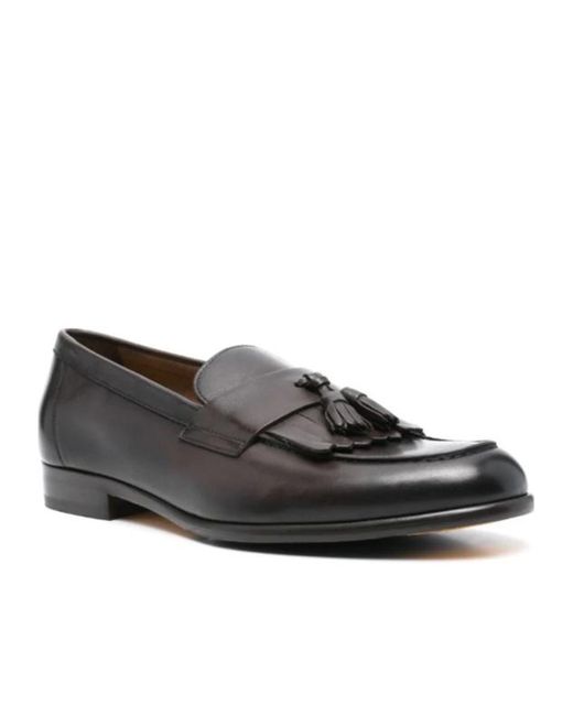 Doucal's Black Round Head Loafer Shoes for men