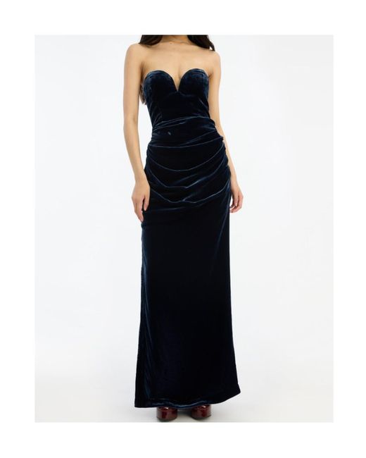 ROTATE BIRGER CHRISTENSEN Blue Velvet Slit Dress