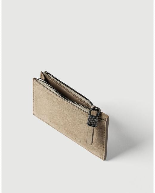 Brunello Cucinelli Natural Suede Zip Card Holder