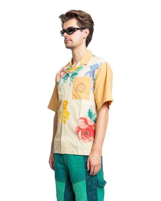 MARINE SERRE Green Floral Printed Buttoned Bowling Shirt for men