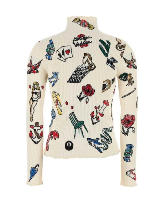 Bottega Veneta White Sketches Detailed Polo Jumper