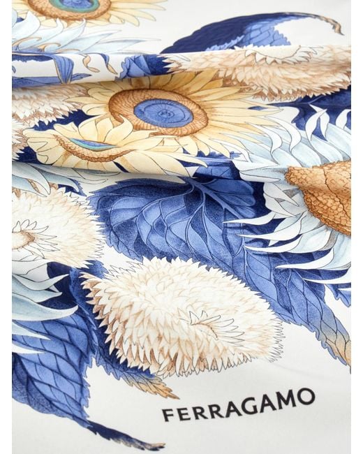 Ferragamo White Sunflower Print Silk Scarf