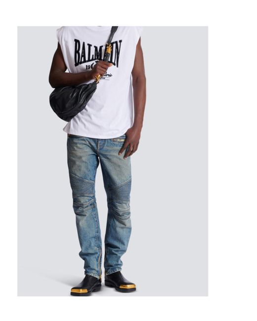 Balmain Blue Vintage Denim Biker Jeans for men