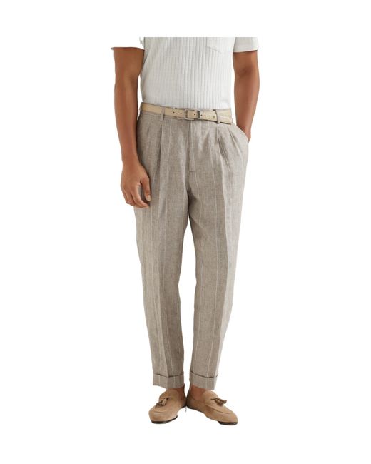 Brunello Cucinelli Natural Striped Tailored Trousers for men
