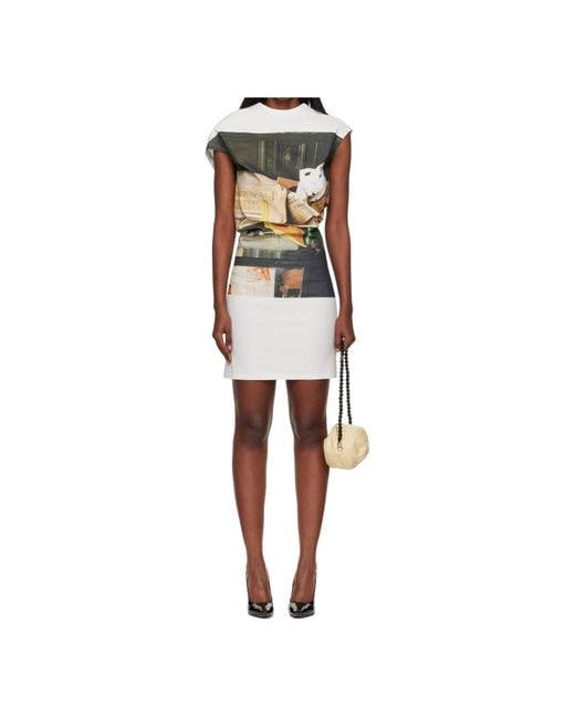 Issey Miyake White Street View Graphic Print Dress