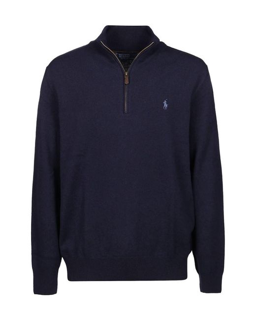 Polo Ralph Lauren Blue Pony Embroidered Half-Zipped Jumper for men