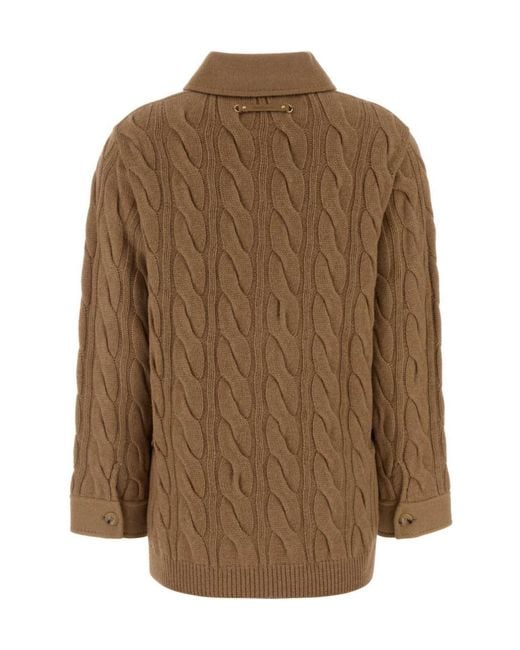 Max Mara Brown Tacco Button-Up Knitted-Sleeved Jacket