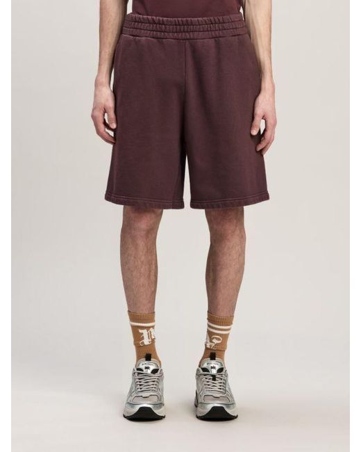 Palm Angels Purple Logo Printed Elastic Waist Track Shorts for men