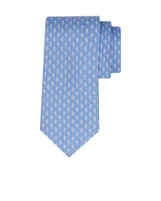Ferragamo Blue Ferragamo Seahorse Print Tie for men