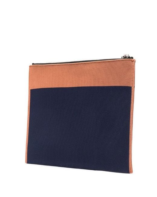 Marni Blue Logo-Embroidered Zip Clutch Bag for men
