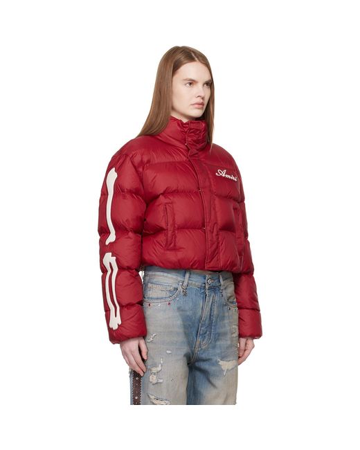 Amiri Red Bones Cropped Down Jacket