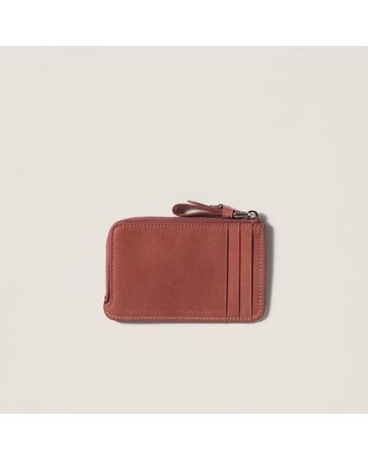 Miu Miu Red Embossed-Logo Leather Card Holder