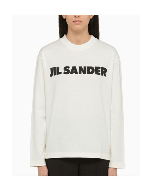 Jil Sander White Logo Printed Crewneck Sweatshirt