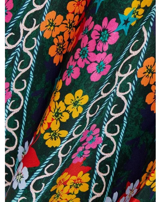 Saloni Green Floral-Print Silk Dress