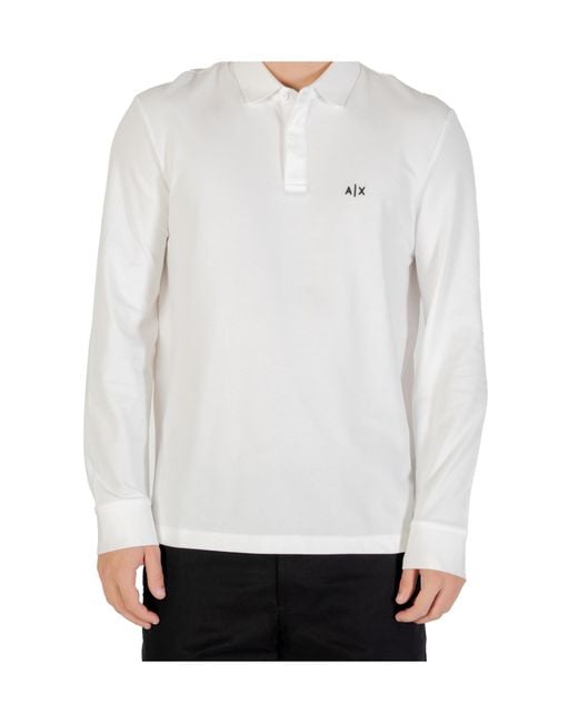 ARMANI EXCHANGE White Long-Sleeved Polo Shirt for men