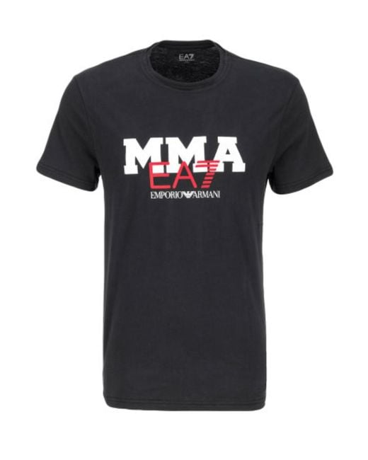 EA7 Black Printed T-Shirt With Round Neck for men