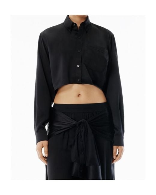 T By Alexander Wang Black Button-Up Cropped Shirt