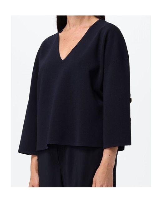 Max Mara Blue Button-Detail V-Neck Top