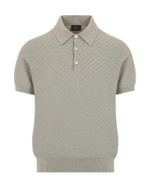 Brioni Gray Woven Pattern Knitted Polo Shirt for men