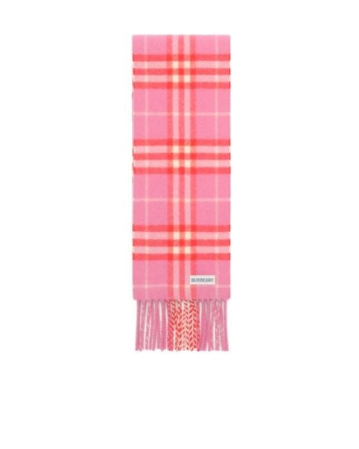 Burberry Pink Narrow Check Cashmere Scarf