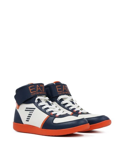 EA7 Blue High-Top Lace-Up Casual Sneakers for men