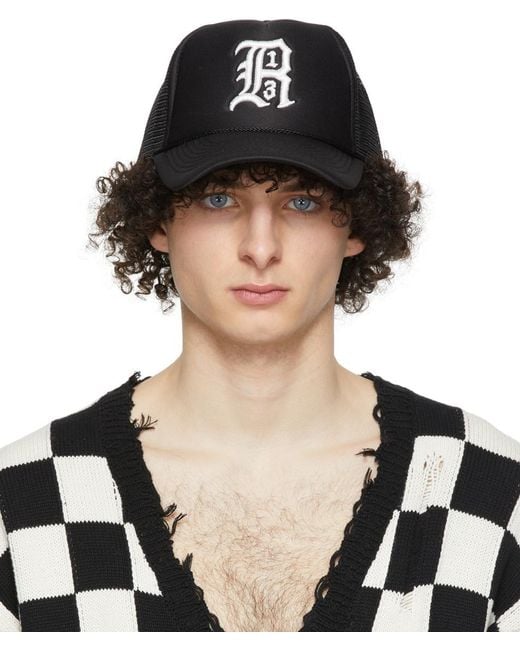 R13 Black Embroidered Logo Baseball Cap for men