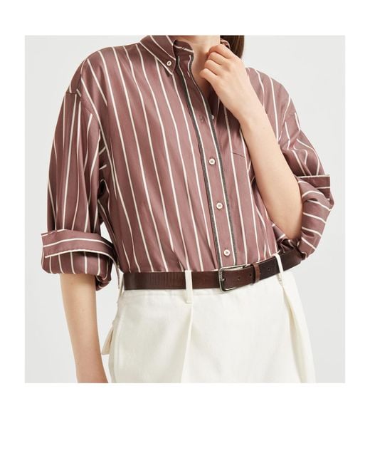 Brunello Cucinelli Pink Striped Poplin Shirt