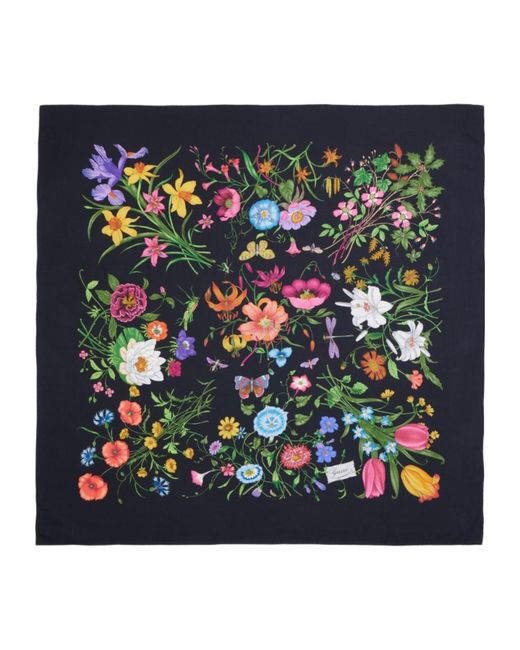Gucci Blue Printed Silk Wool Shawl