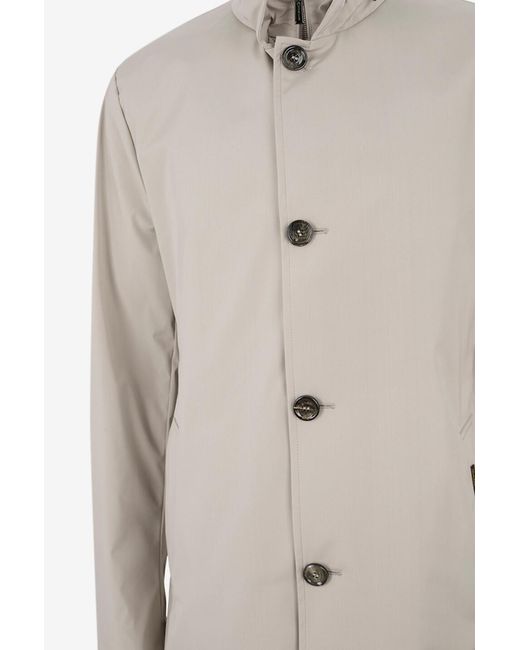 Moorer White Mid-Length Silk-Blend Coat With A Stand Collar for men