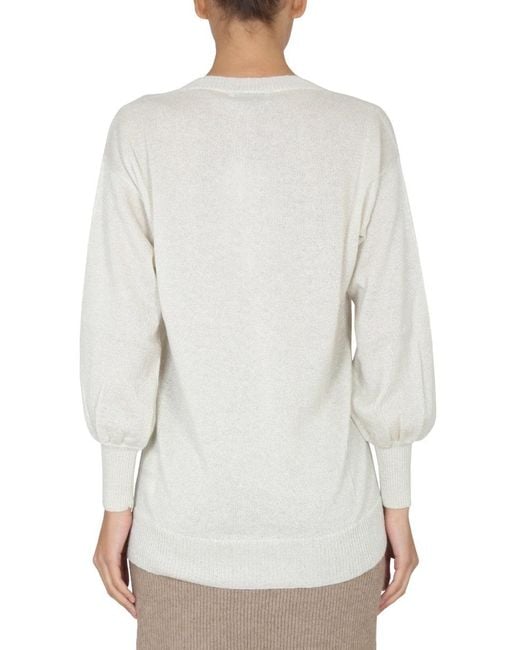 Fabiana Filippi White V-Neck Ribbed Jumper