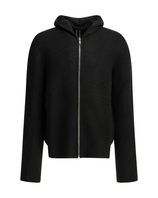 Rick Owens Black Long Sleeved Zip-Up Hoodie for men