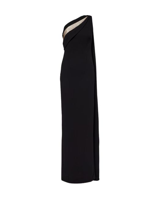 Roland Mouret Black Embellished One-Shoulder Cady Gown