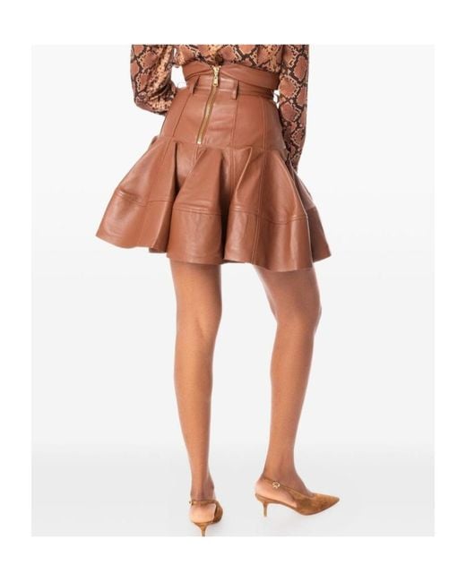 Zimmermann Brown Hypnotic Leather Ruffled Miniskirt