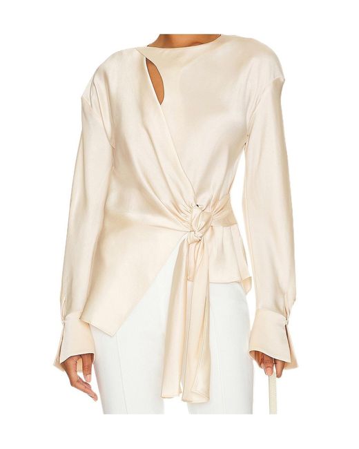 Jonathan Simkhai Natural Raffaella Knotted Long-Sleeve Top