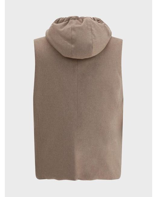 Brunello Cucinelli Brown Sleeveless Hooded Gilet for men