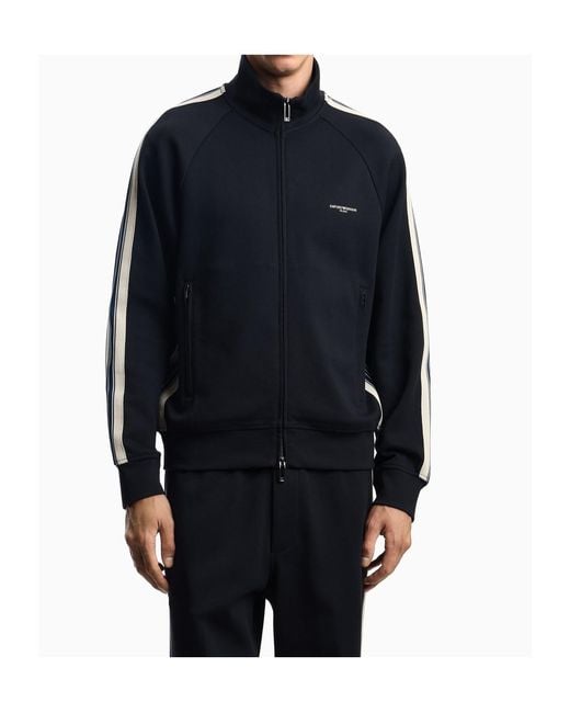Emporio Armani Blue Logo Detailed Zipped Sweatshirt for men